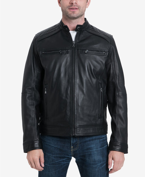 Men's Perforated Leather Moto Jacket