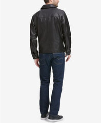 Black Full-Zip Leather Bomber Jacket For Men's