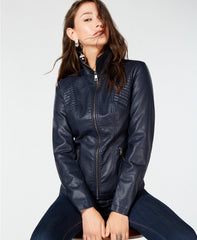 Women Faux Leather Moto Jacket - Leathersfort