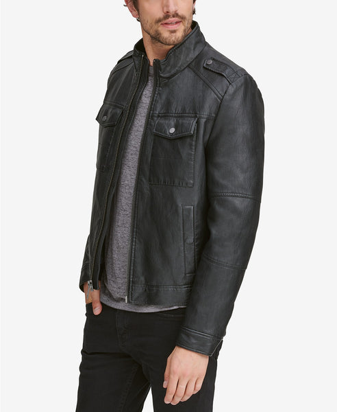 Men's Four Pocket Faux Leather Jacket | New