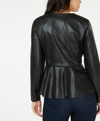 Women Faux Leather Peplum Hem Jacket - Buy Soft Leather Jackets