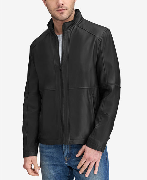 Men's Smooth Convertible Collar Leather Jacket