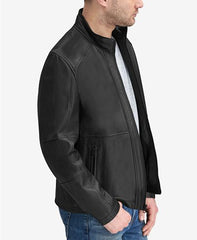 Men's Smooth Convertible Collar Leather Jacket