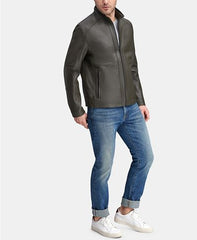 Men's Smooth Convertible Collar Leather Jacket