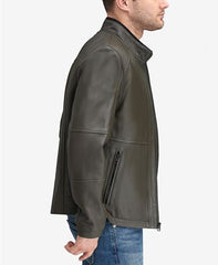 Men's Smooth Convertible Collar Leather Jacket