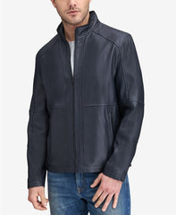 Men's Smooth Convertible Collar Leather Jacket