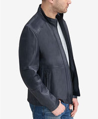 Men's Smooth Convertible Collar Leather Jacket