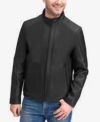 Men's Smooth Convertible Collar Leather Jacket