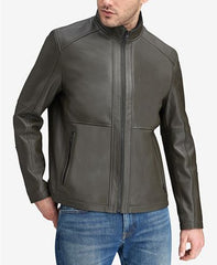 Men's Smooth Convertible Collar Leather Jacket