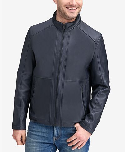 Men's Smooth Convertible Collar Leather Jacket