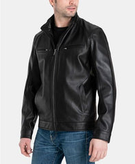 Men's Perforated Faux-Leather Moto Jackets