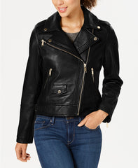 Asymmetrical Leather Moto Jacket For Women's