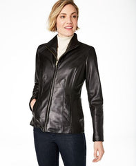 Wing Collar Leather Jacket For Womens