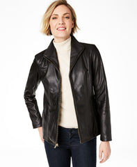 Wing Collar Leather Jacket For Womens