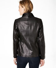 Wing Collar Leather Jacket For Womens