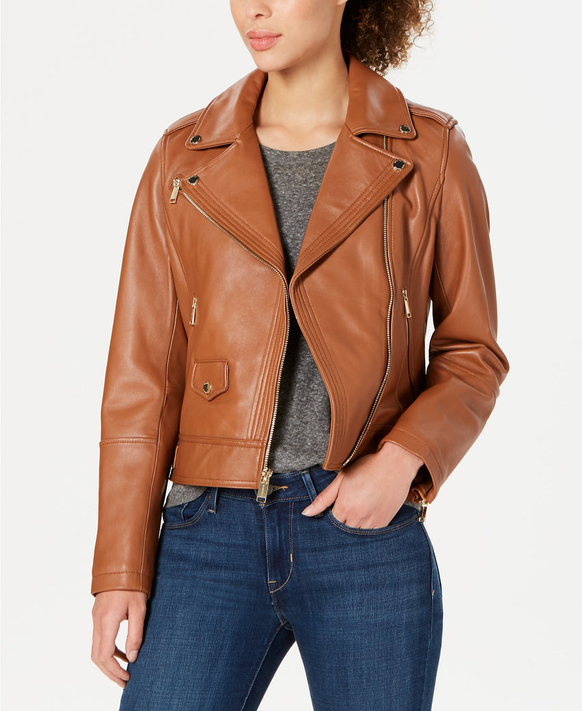 Asymmetrical Leather Moto Jacket For Women's