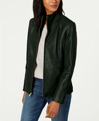 Wing Collar Leather Jacket For Womens