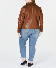 Plus Size Faux Leather Jacket For Women