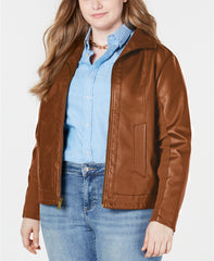 Plus Size Faux Leather Jacket For Women