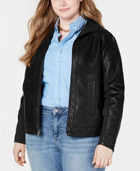 Plus Size Faux Leather Jacket For Women