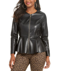 Women Faux Leather Peplum Hem Jacket - Buy Soft Leather Jackets