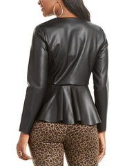 Women Faux Leather Peplum Hem Jacket - Buy Soft Leather Jackets