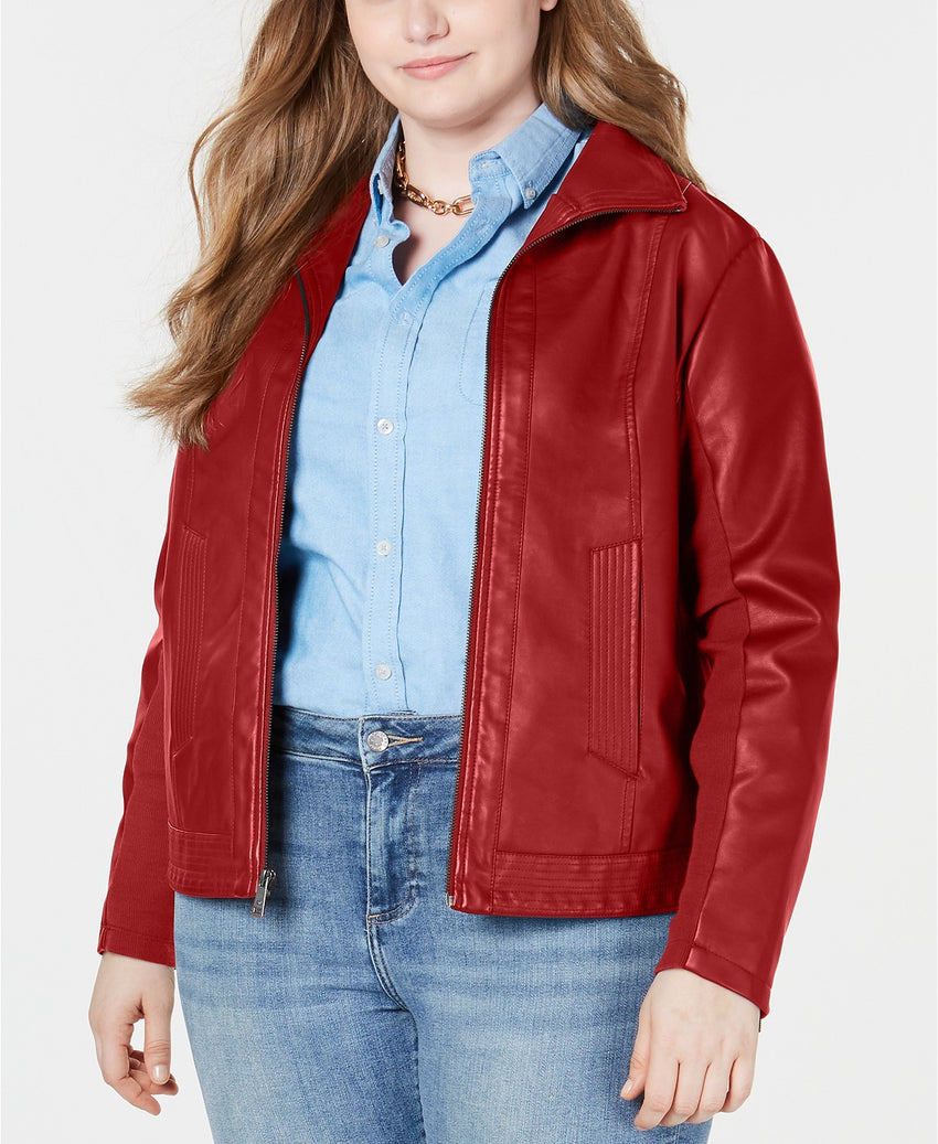 Plus Size Faux Leather Jacket For Women