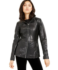 Zip Front Leather Jacket For Women's - Black Leather Jackets