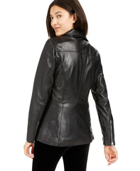 Zip Front Leather Jacket For Women's - Black Leather Jackets