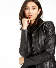 Zip Front Leather Jacket For Women's - Black Leather Jackets