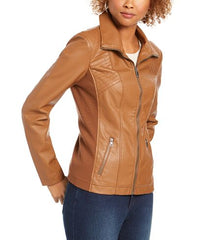 Women Faux Leather Moto Jacket - Leathersfort