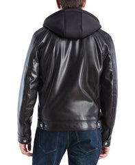 Faux Leather Hooded Bomber Jacket For Men's