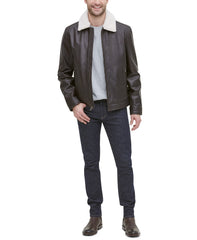 Men's Leather Aviator Jacket With Faux Sherpa Collar