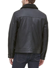 Men's Leather Aviator Jacket With Faux Sherpa Collar