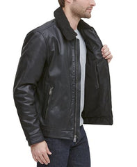 Men's Leather Aviator Jacket - Buy  Faux Sherpa Collar Leather Jacket For Men