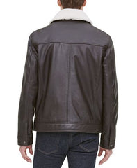 Men's Leather Aviator Jacket With Faux Sherpa Collar