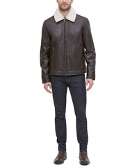 Men's Leather Aviator Jacket - Buy  Faux Sherpa Collar Leather Jacket For Men