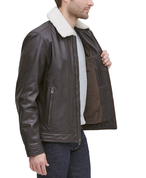 Men's Leather Aviator Jacket - Buy  Faux Sherpa Collar Leather Jacket For Men