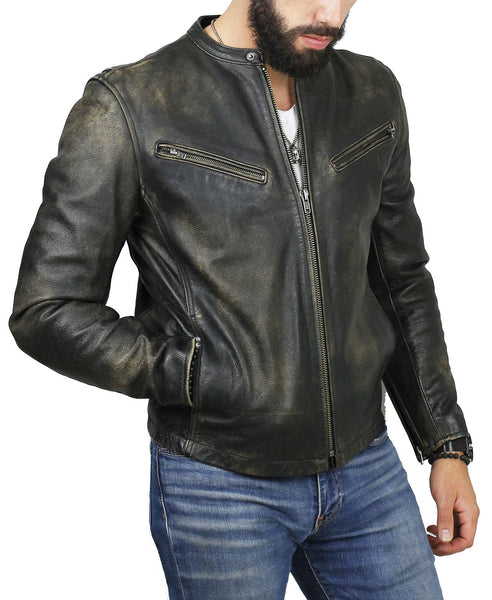 Shop Men's Leather Cafe Racer Jacket - Classic Style