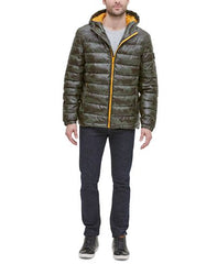 Men's Faux-Leather Puffer Coat : Men Winter Coats