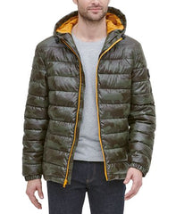 Men's Faux-Leather Puffer Coat : Men Winter Coats