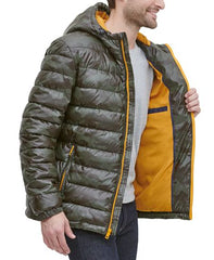 Men's Faux-Leather Puffer Coat : Men Winter Coats