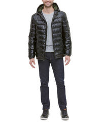 Men's Faux-Leather Puffer Coat : Men Winter Coats