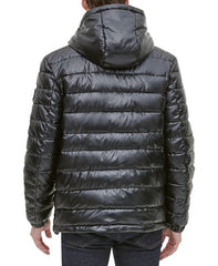 Men's Faux-Leather Puffer Coat : Men Winter Coats