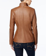 Wing Collar Leather Jacket For Womens