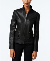 Women Leather Stand Collar Jacket | Standing Collar Women Jackets