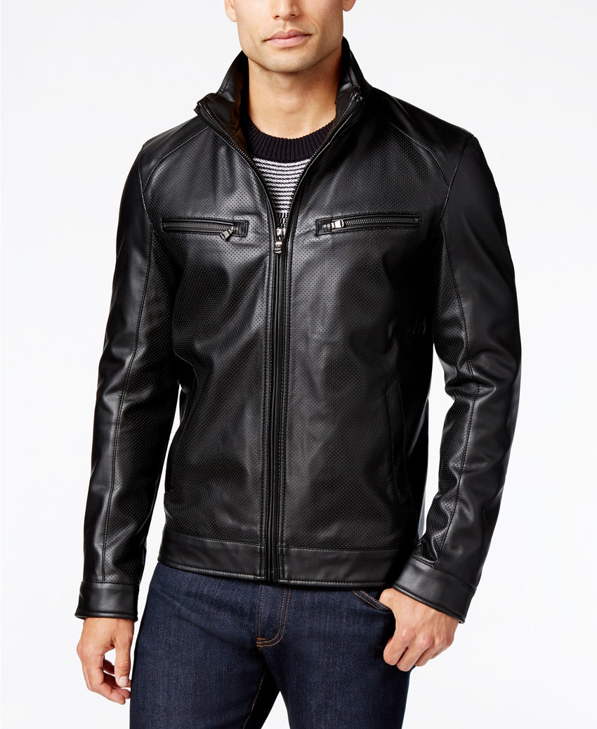 Men's Perforated Faux-Leather Moto Jackets