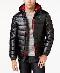 Men's Faux-Leather Puffer Coat : Men Winter Coats