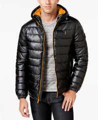 Men's Faux-Leather Puffer Coat : Men Winter Coats