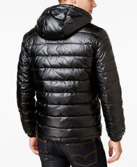 Men's Faux-Leather Puffer Coat : Men Winter Coats